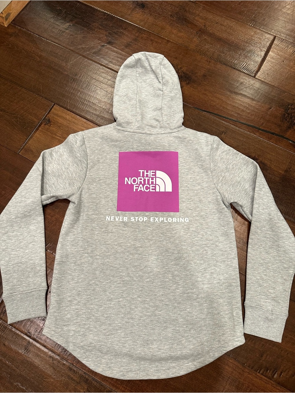The North Face Girls Gray Hoodie with Pink Logo Square